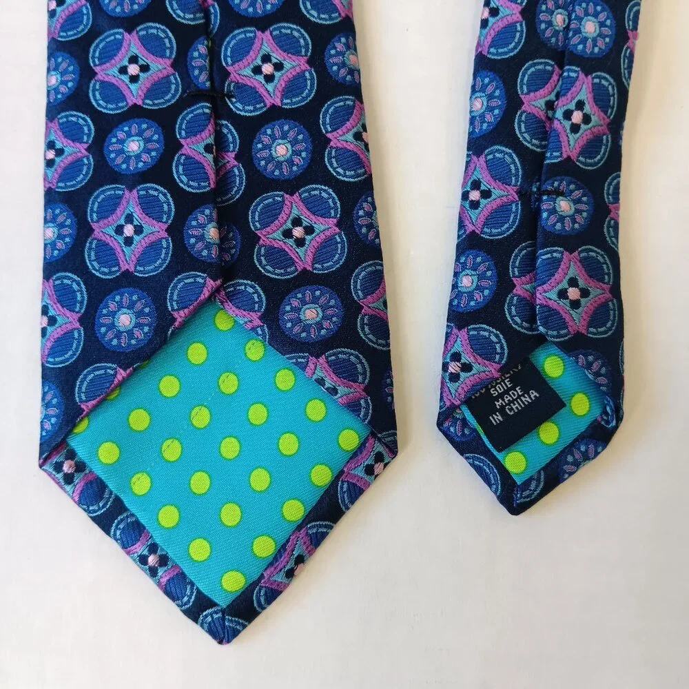 Ted Baker London Men's Navy Blue Purple Medallions Silk Tie L59
